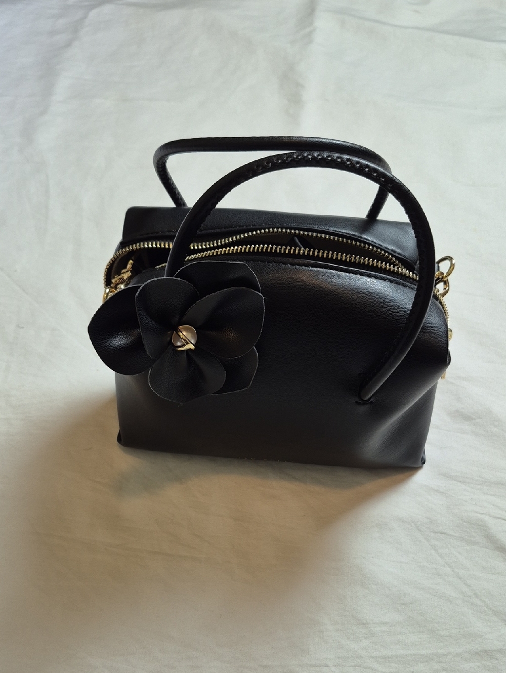 Ted Baker Black Top-Handle Mini Bag with Floral Charm